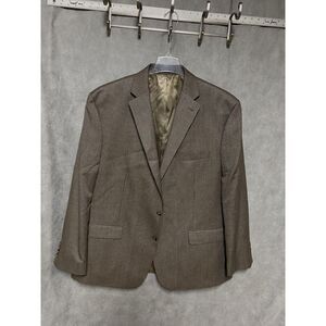 Chaps‎ Blazer Men 48R Beige Flannel Houndstooth Coat Jacket Ralph Lauren Luxury
